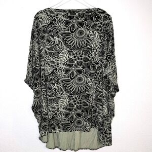 Bryn Walker USA Womens Tunic Top Size L Sage Black Lagenlook Knit Stretch Artsy‎